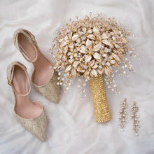 Load image into Gallery viewer, Champagne Bridal Bouquet Gold Wedding Bouquet Luxury Keepsake Flower Bouquet Pearl Bride Bouquet Gatsby 1920's style