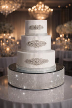 Load image into Gallery viewer, Crystal Rhinestone Cake Stand:Gold wedding cake base silver cake holder Diamante Mirror top