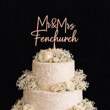 Load image into Gallery viewer, Gold Wedding cake topper, Personalized cake topper, Rustic wedding cake topper, Custom Mr Mrs topper, Anniversary Cake toppers, Wood topper