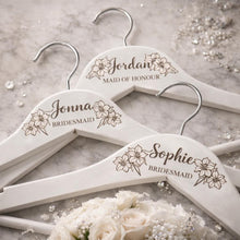 Load image into Gallery viewer, Personalised Hangers/Engraved Hangers Bride & Bridesmaid/Wedding Gift/Personalized Bridal Dress Hanger/Wedding Hanger- Any FLOWERS engraved