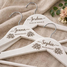 Load image into Gallery viewer, Personalised Hangers/Engraved Hangers Bride & Bridesmaid/Wedding Gift/Personalized Bridal Dress Hanger/Wedding Hanger- Any FLOWERS engraved