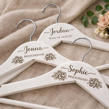 Load image into Gallery viewer, Personalised Hangers/Engraved Hangers Bride & Bridesmaid/Wedding Gift/Personalized Bridal Dress Hanger/Wedding Hanger- Any FLOWERS engraved