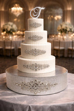 Load image into Gallery viewer, Rhinestone Crystal brooch style cake stand, many colours by Crystal wedding uk