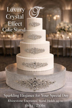 Load image into Gallery viewer, Rhinestone Crystal brooch style cake stand, many colours by Crystal wedding uk