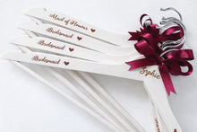 Load image into Gallery viewer, Personalised Wedding Hanger, Bride Hanger, Engraved Wooden Hanger, Bridesmaid Gift, Custom Wedding Dress Hanger, Name Role Date with hearts
