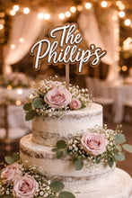 Load image into Gallery viewer, Last name topper, Rustic Personalized Cake Topper, Custom Script Wedding Cake Topper, Mr & Mrs Cake Topper for Engagment Cake Topper