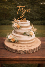 Load image into Gallery viewer, Personalized Rustic Topper, Boho Wedding cake Topper, Personalised wood cake decor, Engagment cake topper