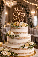 Load image into Gallery viewer, Personalized Wedding Cake Topper with date , Couples names Cake Toppers for Wedding, Rustic Wedding Cake Topper, Custom Wedding Cake Topper