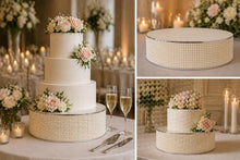 Load image into Gallery viewer, Pearl Cake Stand, Ivory Wedding Cake Stand, Luxury Cake Display, 4" Tall, 10 12 14 16 Inch Round Cake Base, Elegant Wedding Decor