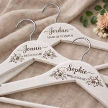 Load image into Gallery viewer, Personalised Hangers/Engraved Hangers Bride & Bridesmaid/Wedding Gift/Personalized Bridal Dress Hanger/Wedding Hanger- Any FLOWERS engraved