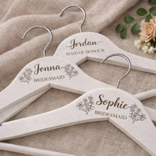 Load image into Gallery viewer, Personalised Hangers/Engraved Hangers Bride & Bridesmaid/Wedding Gift/Personalized Bridal Dress Hanger/Wedding Hanger- Any FLOWERS engraved