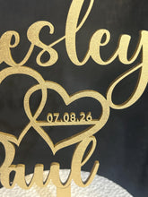 Load image into Gallery viewer, Personalized Wedding Cake Topper with date , Couples names Cake Toppers for Wedding, Rustic Wedding Cake Topper, Custom Wedding Cake Topper