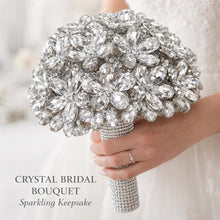 Load image into Gallery viewer, Crystal Wedding Bouquet – Handmade Clear Glass Bridal Bouquet, Sparkling Bridal Flower Keepsake, Swarovski-Style Bridal Bouquet