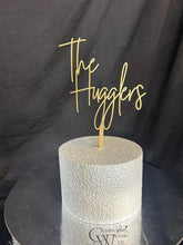 Load image into Gallery viewer, Personalised Cake Topper, Custom Surname Topper, Rustic Wood Last Name topper, Wooden Cake Decoration, Bride and Groom Cake Topper