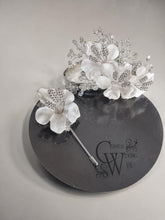 Load image into Gallery viewer, White flower wrist corsage and Boutonniere set wedding or Prom corsage. flower lily , Wedding Buttonhole Boutonnière by Crystal wedding uk