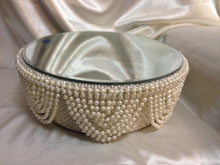 Load image into Gallery viewer, Pearl Rhinestone Wedding Cake Stand: Vintage Inspired Mirror Top
