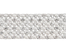 Load image into Gallery viewer, Diamante & Pearl Ribbon Banding Rhinestone Wedding Cake Decoration, Invitations (1 Yard)