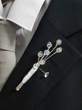 Load image into Gallery viewer, Groom Boutonniere, crystal wire buttonhole Wedding Buttonhole Pin. Wedding Boutonnière by Crystal wedding uk