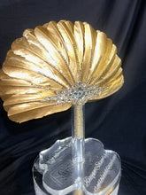 Load image into Gallery viewer, Wedding feather fan, SILVER OR GOLD brides  fan, wedding hand fan, Great Gatsby  any colour as custom made by Crystal wedding uk
