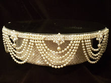 Load image into Gallery viewer, Pearl Drape Wedding Cake Stand, Crystal &amp; Pearl Wedding Cake Display, Vintage Cake Riser bridal and Special Event Gatsby Vintage Cake holder
