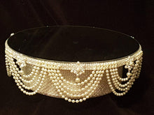 Load image into Gallery viewer, Pearl Drape Wedding Cake Stand, Crystal &amp; Pearl Wedding Cake Display, Vintage Cake Riser bridal and Special Event Gatsby Vintage Cake holder

