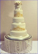 Load image into Gallery viewer, Pearl Wedding Cake Stand: GATSBY ART DECO . Floating Acrylic Base, Custom Sizes
