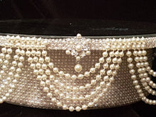 Load image into Gallery viewer, Pearl Drape Wedding Cake Stand, Crystal &amp; Pearl Wedding Cake Display, Vintage Cake Riser bridal and Special Event Gatsby Vintage Cake holder
