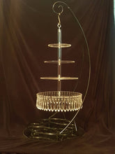 Load image into Gallery viewer, Black metal cake hanger stand and suspended crystal droplet cake plate kit
