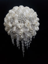 Load image into Gallery viewer, Trailing Brooch Bouquet: Silver Rhinestone Jewel Wedding Bouquet
