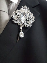 Load image into Gallery viewer, 10PCS Coutonniere, buttonhole. Ladies dress corsage, Groom,usher Silver brooch rhinestone drop, Wedding Buttonhole Pin by Crystal wedding uk
