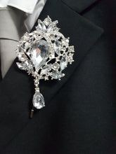 Load image into Gallery viewer, 10PCS Coutonniere, buttonhole. Ladies dress corsage, Groom,usher Silver brooch rhinestone drop, Wedding Buttonhole Pin by Crystal wedding uk
