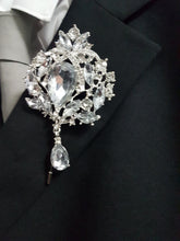 Load image into Gallery viewer, 10PCS Coutonniere, buttonhole. Ladies dress corsage, Groom,usher Silver brooch rhinestone drop, Wedding Buttonhole Pin by Crystal wedding uk
