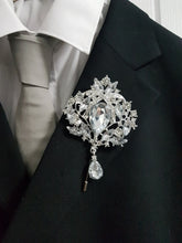 Load image into Gallery viewer, 10PCS Coutonniere, buttonhole. Ladies dress corsage, Groom,usher Silver brooch rhinestone drop, Wedding Buttonhole Pin by Crystal wedding uk
