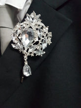 Load image into Gallery viewer, 10PCS Coutonniere, buttonhole. Ladies dress corsage, Groom,usher Silver brooch rhinestone drop, Wedding Buttonhole Pin by Crystal wedding uk
