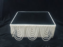Load image into Gallery viewer, Pearl Rhinestone Wedding Cake Stand: Vintage Inspired Mirror Top
