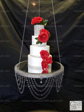 Load image into Gallery viewer, Crystal Draped Chandelier Cake Swing: Heavy Duty Wedding Cake Stand
