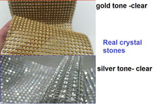 Load image into Gallery viewer, Gold Crystal Wedding cake stand, Rhinestone cake base Rhinestone Diamante Diamonte - REAL rhinestones by Crystal wedding uk
