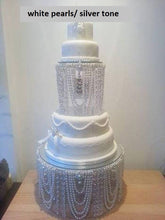 Load image into Gallery viewer, Pearl Wedding Cake Stand: GATSBY ART DECO . Floating Acrylic Base, Custom Sizes
