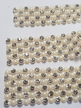 Load image into Gallery viewer, Diamante &amp; pearl ribbon string style banding for wedding cake decoration 1 yard - White or Ivory by Crystal wedding uk
