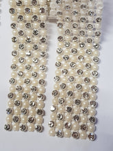 Load image into Gallery viewer, Diamante &amp; Pearl Ribbon Banding Rhinestone Wedding Cake Decoration, Invitations (1 Yard)
