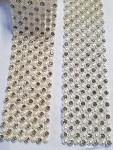 Load image into Gallery viewer, Diamante &amp; pearl ribbon string style banding for wedding cake decoration 1 yard - White or Ivory by Crystal wedding uk
