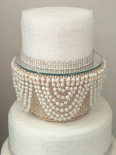 Load image into Gallery viewer, Cake stand, Ivory Pearl and gold crystals, Drape design - round or square by Crystal wedding uk
