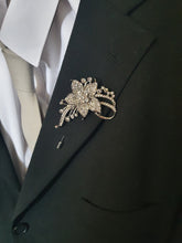 Load image into Gallery viewer, Groom Boutonniere, Crystal flower buttonhole. brooch rhinestone lapel pin, Wedding Buttonhole Pin. by Crystal wedding uk
