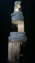 Load image into Gallery viewer, Crystal Chandelier Wedding Cake Stand LED Illuminated Cake Centrepiece Tall Luxury Floating Cake Display Illusion 3 tier set

