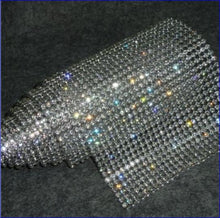 Load image into Gallery viewer, Clear crystal ribbon, 1yard. GLASS CLEAR STONES, gold or silver by Crystal wedding uk
