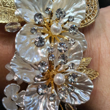 Load image into Gallery viewer, Handmade Crystal Flower Wedding Bracelet, Vintage Bridal Cuff
