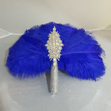Load image into Gallery viewer, Royal blue feather fan bouquet, Great Gatsby wedding style 1920&#39;s - any colour as custom made by Crystal wedding uk
