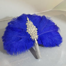 Load image into Gallery viewer, Royal blue feather fan bouquet, Great Gatsby wedding style 1920&#39;s - any colour as custom made by Crystal wedding uk
