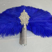 Load image into Gallery viewer, Royal blue feather fan bouquet, Great Gatsby wedding style 1920&#39;s - any colour as custom made by Crystal wedding uk
