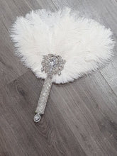 Load image into Gallery viewer, Set of blush pink 6 Feather Fan bouquets, Ostrich feathers, wedding style 1920's - any colour as custom made by Crystal wedding uk
